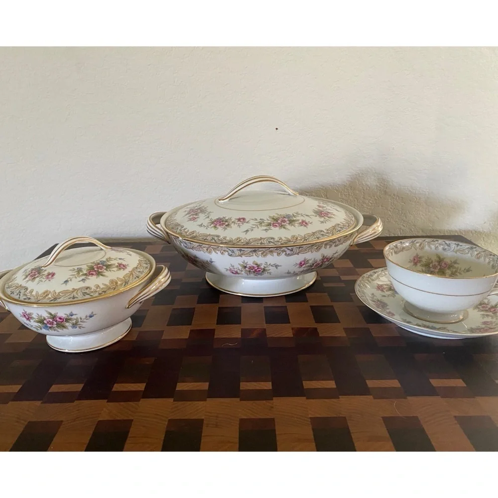 Noritake Somerset Fine China Serving Bowl Sugar Dish Tea Cup & Saucer Floral Set